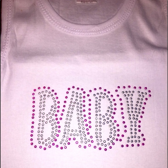 White Baby ribbed wife mom tank bling fitted - Picture 4 of 4